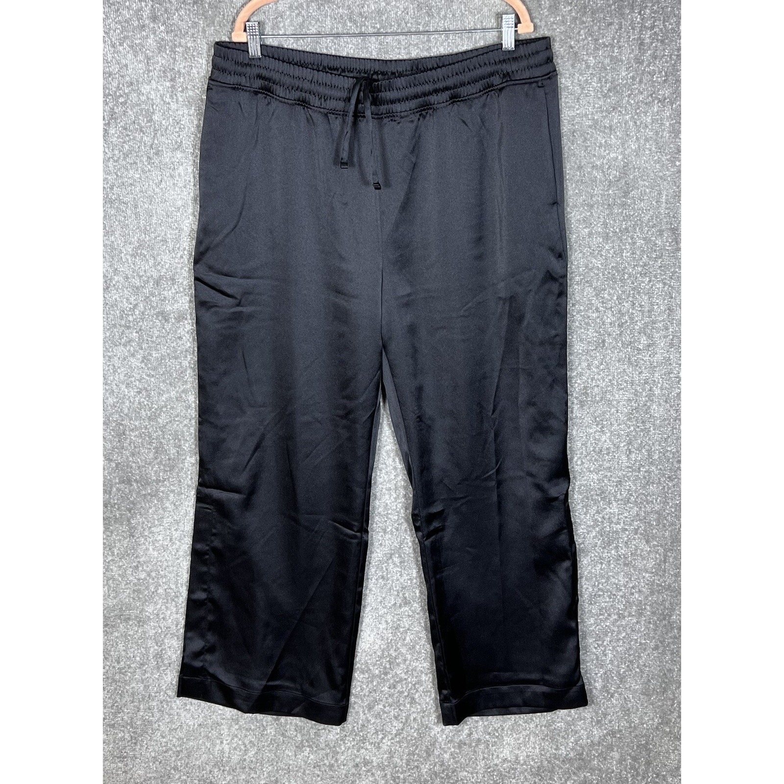Old Navy Wide Leg Ankle Snap Satin Track Pants Womens Size Xl Black Pockets